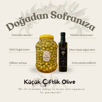 Küçük Çiftlik Taş Kırma Yeşil Ayvalık Zeytini – NET 2 KG